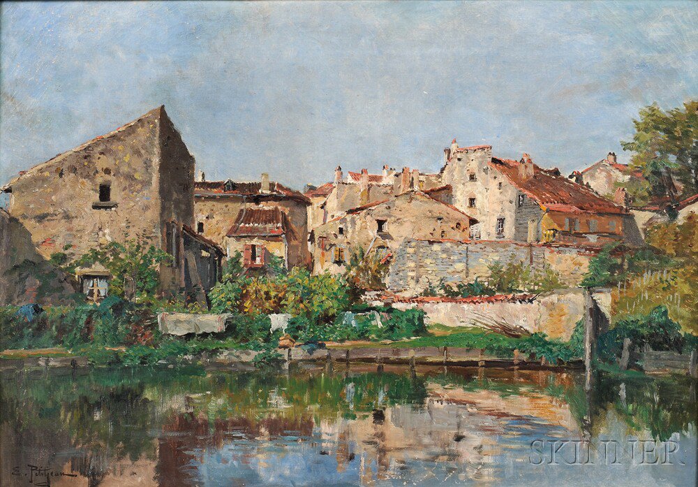 Appraisal: Edmond Marie Petitjean French - Village on the Banks of