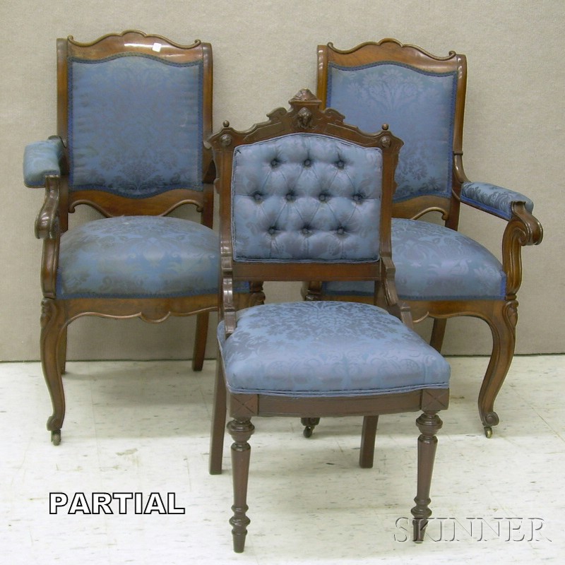 Appraisal: Set of Four Victorian Rococo Revival Upholstered Parlor Armchairs and