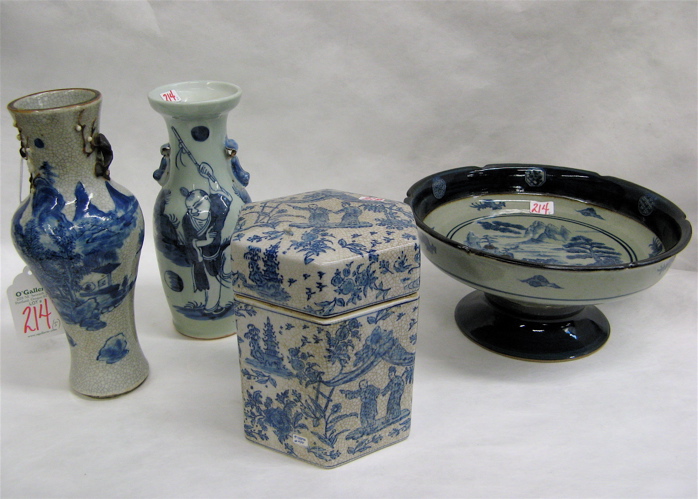 Appraisal: COLLECTION OF EIGHT CHINESE POTTERY PIECES each decorated in blue