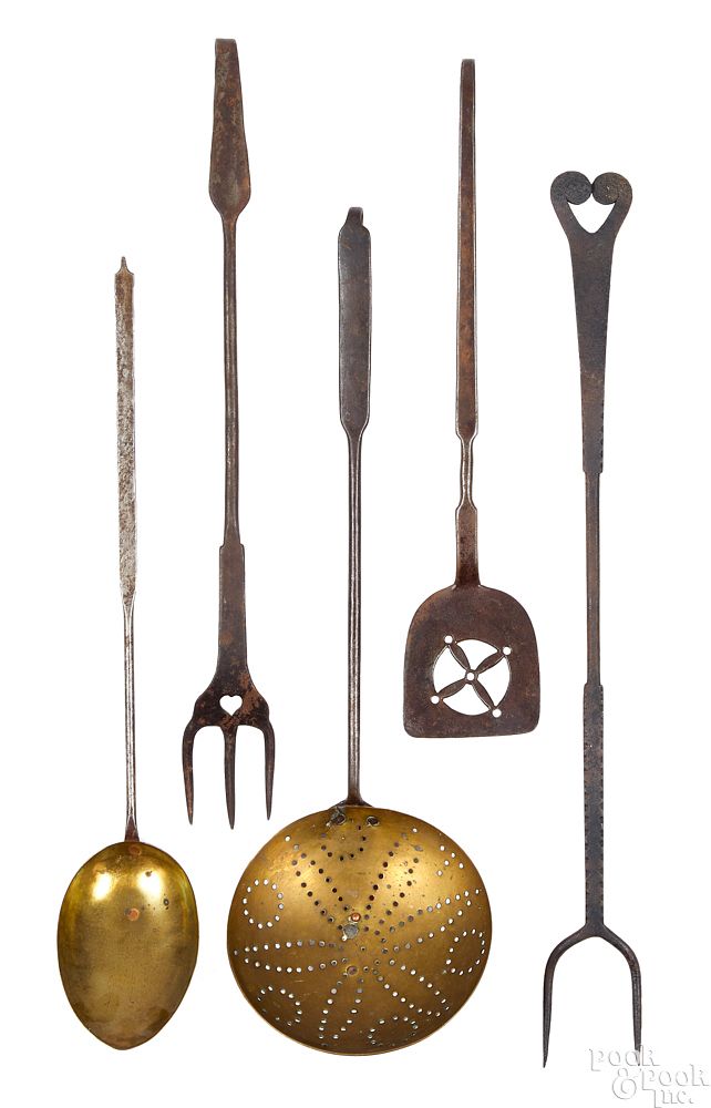 Appraisal: Five Pennsylvania wrought iron utensils Five Pennsylvania wrought iron utensils