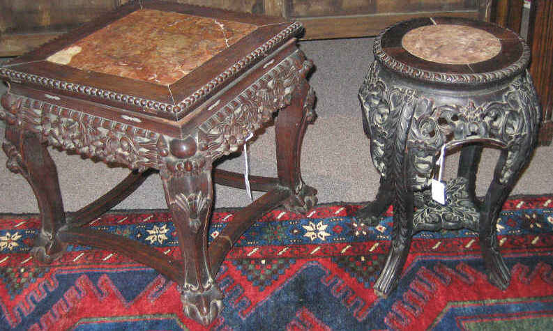 Appraisal: TWO ASIAN MARBLE INSET LOW TABLES One square the other