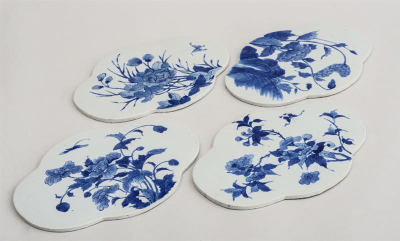 Appraisal: SET OF FOUR CHINESE BLUE AND WHITE PORCELAIN QUATREFOIL PANELS