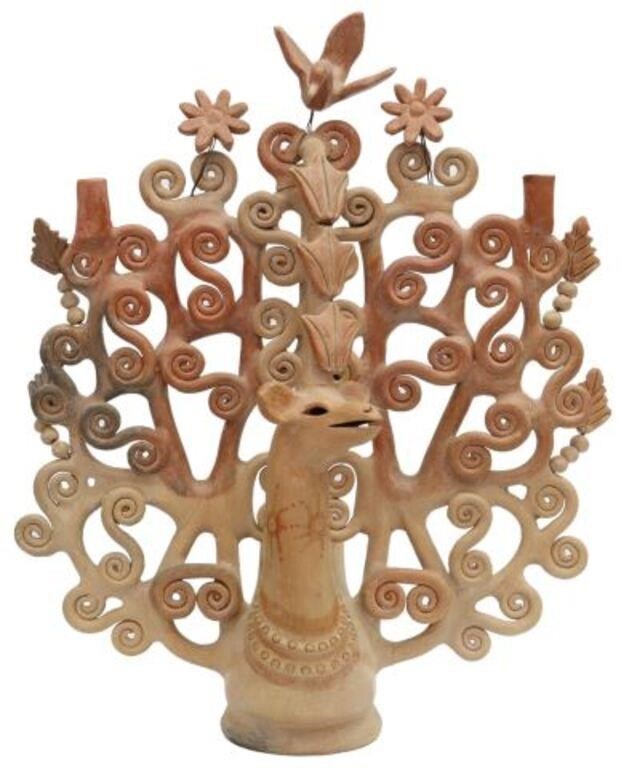 Appraisal: Arbol de la vida tree of life burnished pottery two-light