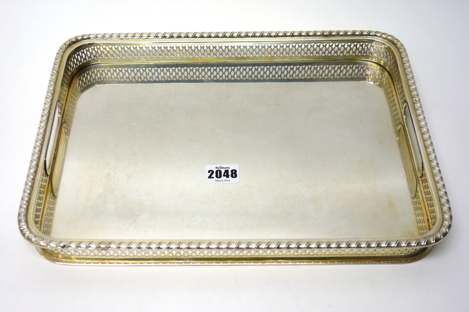 Appraisal: A rectangular twin handled European gallery tray the pierced gallery