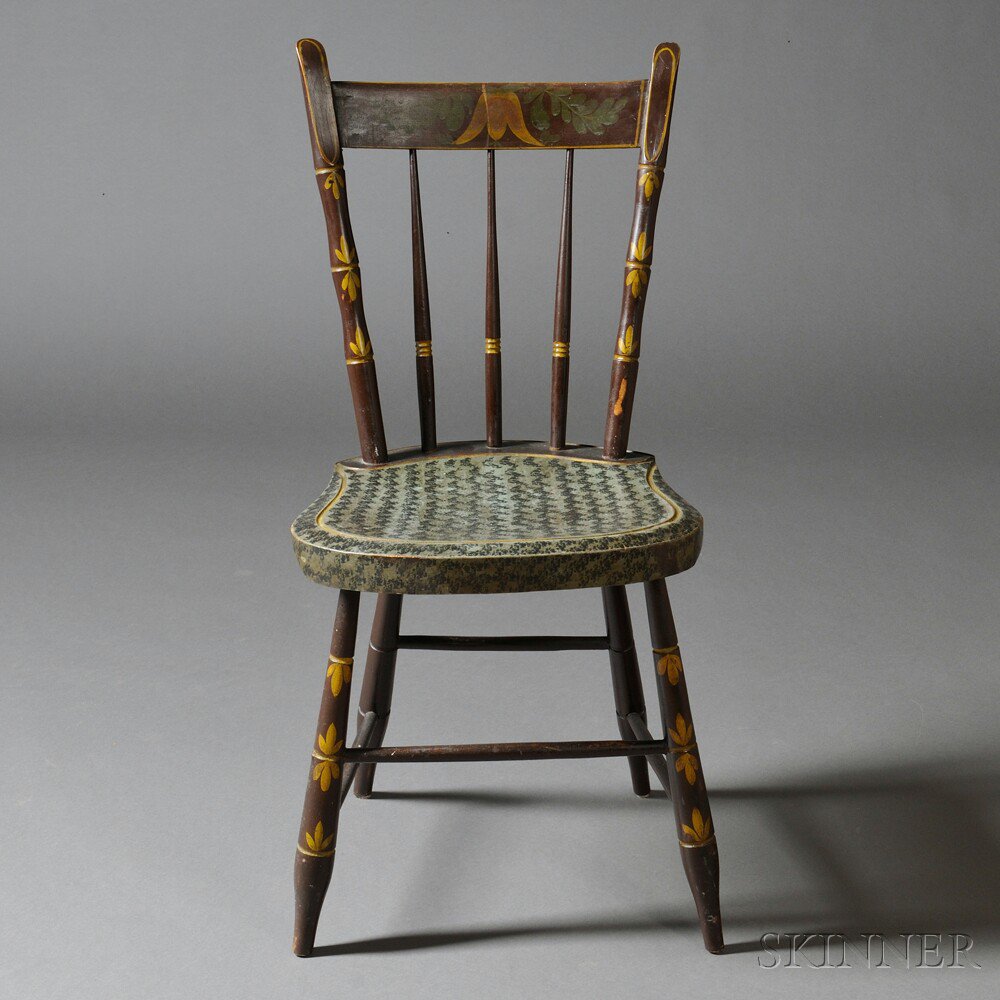 Appraisal: Paint-decorated Misses Bamboo-turned Sewing Chair New England early th century