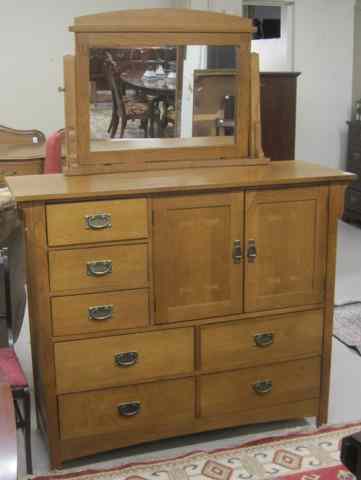 Appraisal: ARTS CRAFTS STYLE OAK 'MULE' CHEST WITH TILT MIRROR Bassett