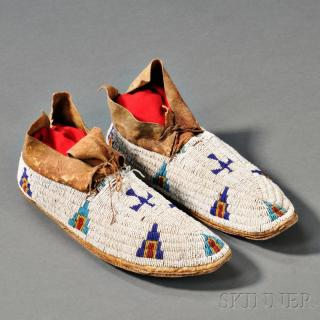 Appraisal: Cheyenne Beaded Hide Moccasins c last quarter th century with