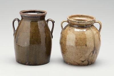 Appraisal: Two stoneware beanpots one ovoid with two strap handles light