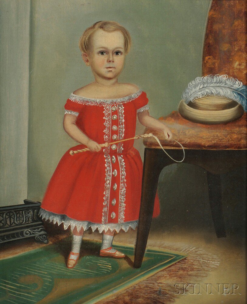 Appraisal: American School th Century Portrait of a Child Wearing a