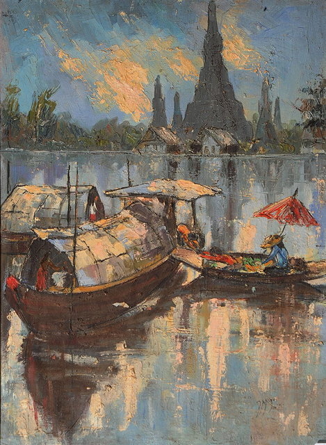 Appraisal: DangView of the Waterways in Bangkok oil on canvas signed