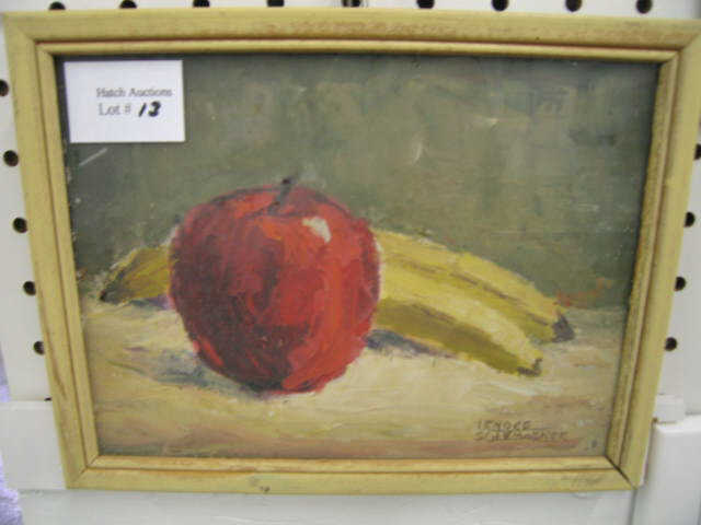 Appraisal: Lenore Schumacker Oil still life with apple banana listed Illinois