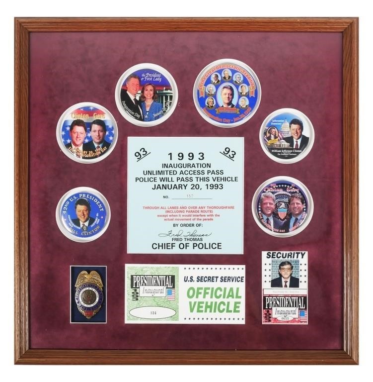 Appraisal: Washington DC Metropolitan Police Inaugural Badge presentation framed with two