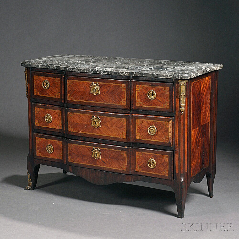 Appraisal: Louis XV Marble-top Kingwood- and Tulipwood-veneered Commode mid to late