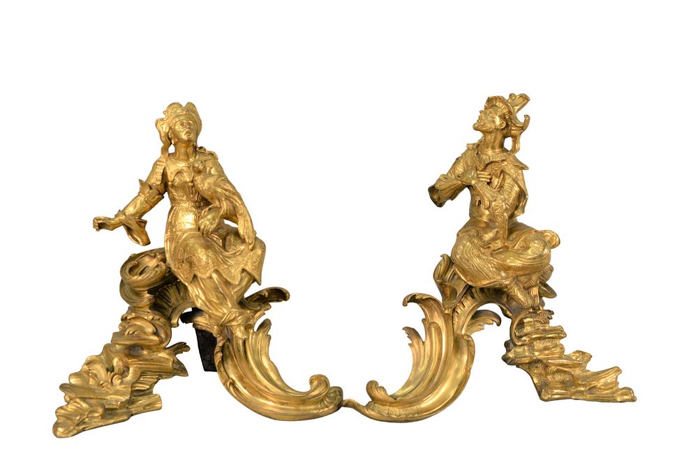 Appraisal: A Pair of Louis XV Ormolu Chenets circa each modeled