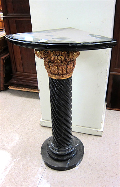 Appraisal: ORMOLU AND BLACK ITALIAN PORFIDO MARBLE CORNER PEDESTAL having a