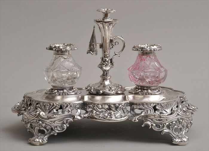 Appraisal: ENGLISH SILVER-PLATED INKSTAND Marks for H Wilkinson Co the oblong