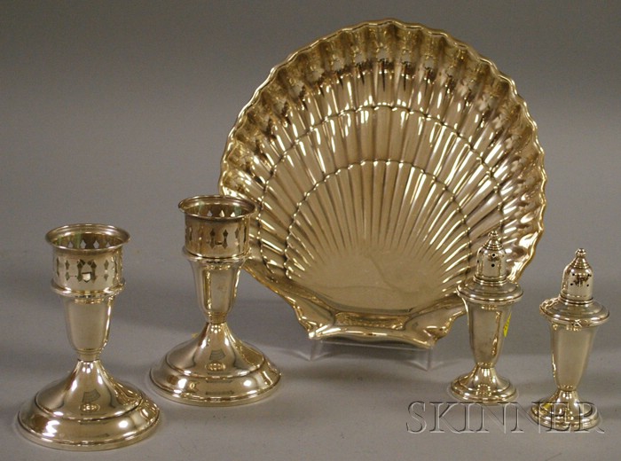 Appraisal: Five Sterling Tablewares a Gorham shell-form dish a pair of