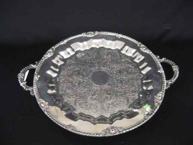 Appraisal: Silverplate Serving Tray by Coronet '' diameter handled footed