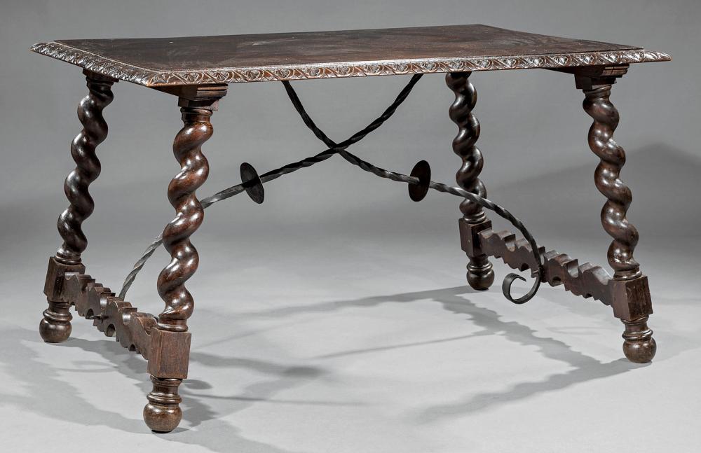 Appraisal: Large Spanish Carved and Ebonized Hardwood Trestle Table th c