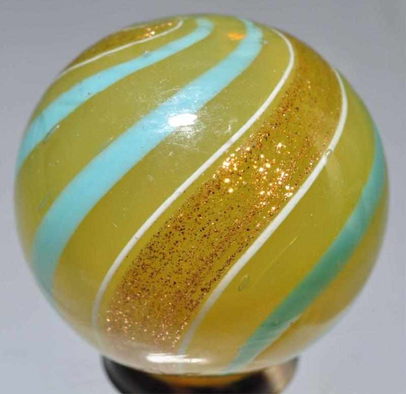 Appraisal: Butterscotch Lutz Marble Description Translucent marble with blue bands Nice