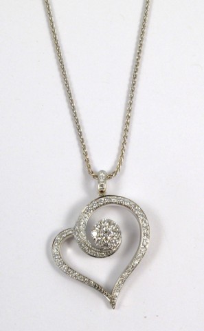 Appraisal: DIAMOND AND WHITE GOLD PENDANT NECKLACE the heart shaped pendant