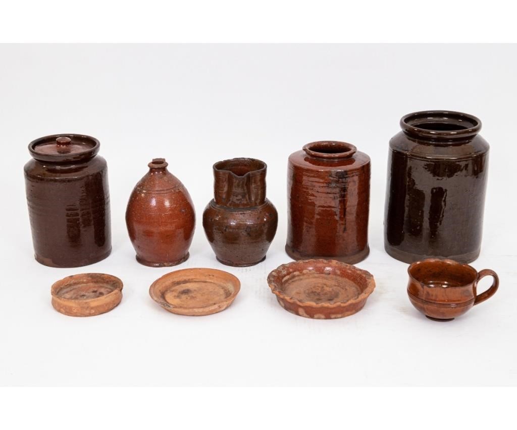 Appraisal: Redware tableware to include three redware cannisters together with a