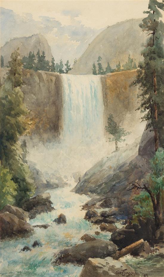 Appraisal: Sale Lot Christian Jorgensen American Vernal Falls Yosemite watercolor on