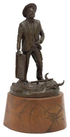 Appraisal: Patinated bronze sculpture C M Russel Charles Marion Russell American