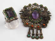 Appraisal: A vintage Mexican white metal tests silver amethyst coral and