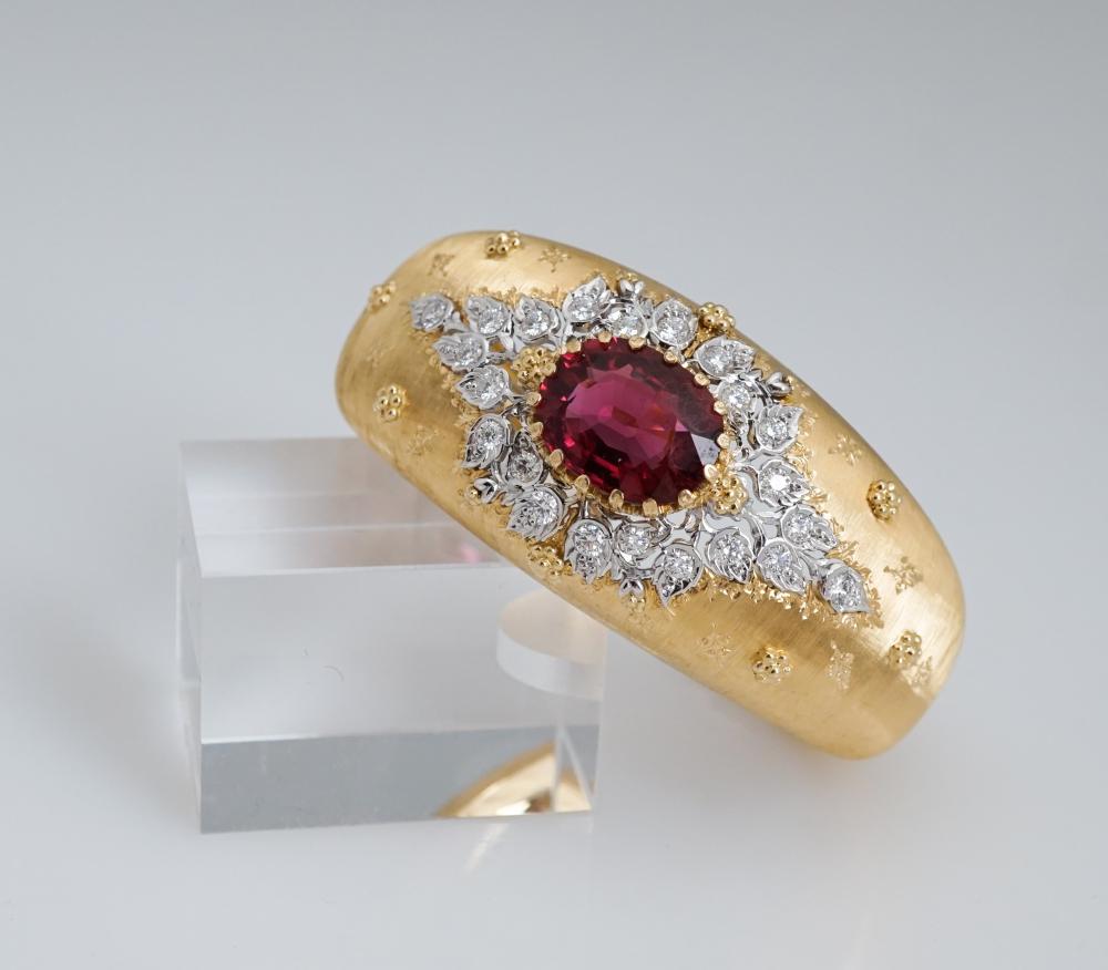 Appraisal: MARIO BUCCELLATI -KARAT YELLOW-GOLD RUBELLITE TOURMALINE AND DIAMOND CUFF BRACELETMario