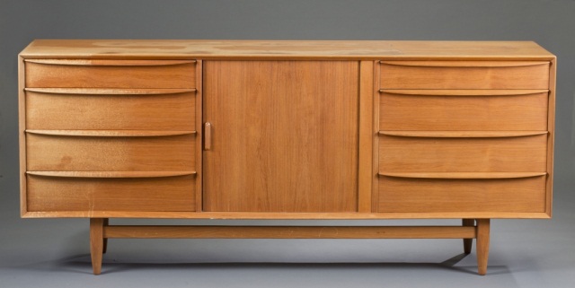 Appraisal: Falster Teak Credenza Eight drawers with center cabinet H x