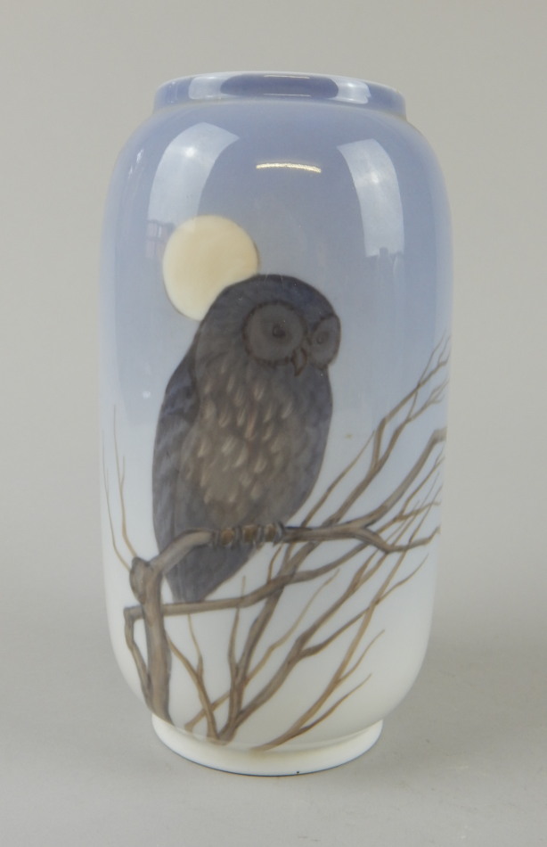 Appraisal: A Royal Copenhagen vase decorated with an owl in a