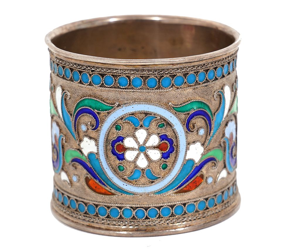 Appraisal: Russian Imperial Silver Enamel Napkin Ring Russian Imperial silver enamel