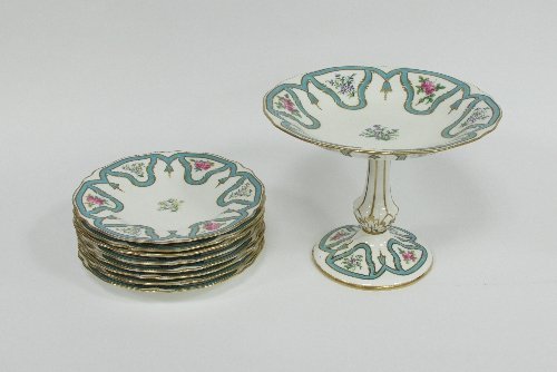 Appraisal: A Copeland dessert service of nine pieces decorated panels of