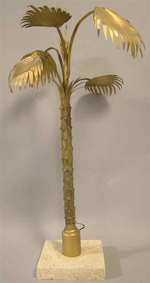 Appraisal: VINTAGE BRASS PALM TREE SCULPTURE WITH STONE BASE h in