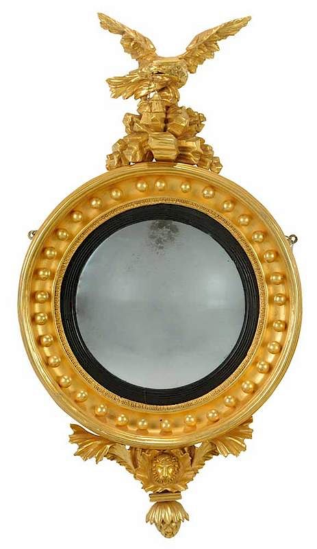 Appraisal: Regency Carved Gilt Wood Eagle Convex Mirror American or British