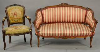 Appraisal: French armchair with needlepoint upholstery along with a Victorian upholstered