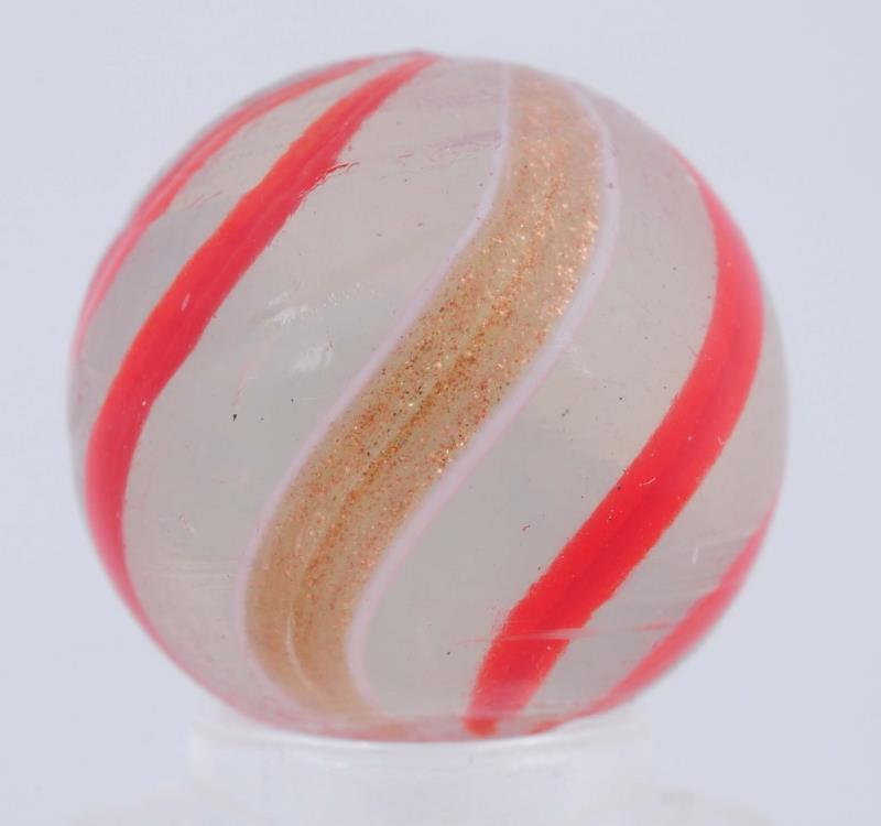 Appraisal: Opalescent White Banded Lutz Marble Great Lutz with two-tone red