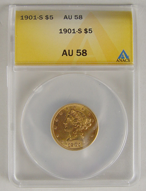 Appraisal: -S Liberty Gold Coin ANACS certified and graded AU -