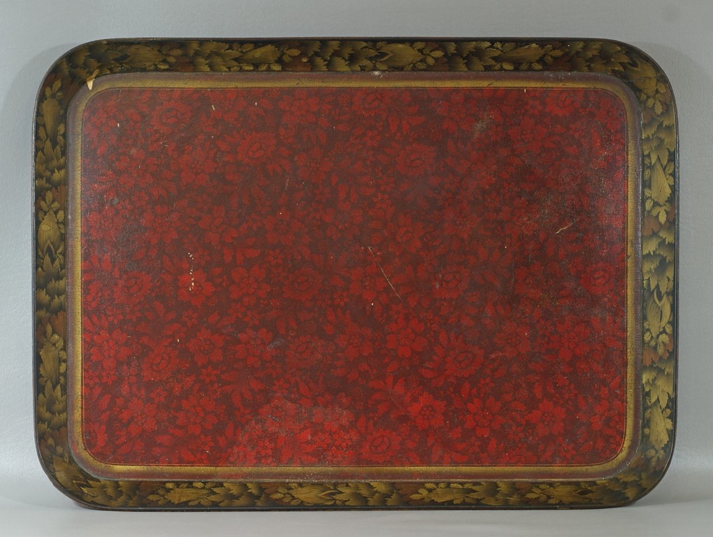 Appraisal: Large English Papier Mache Tray stenciled border floral center minor