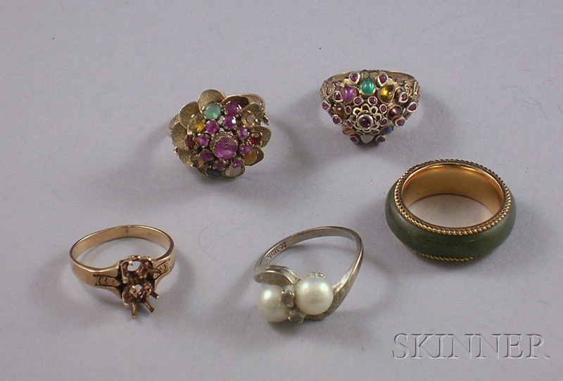 Appraisal: Five Gold and Gold-tone Rings including two kt gold gem-set