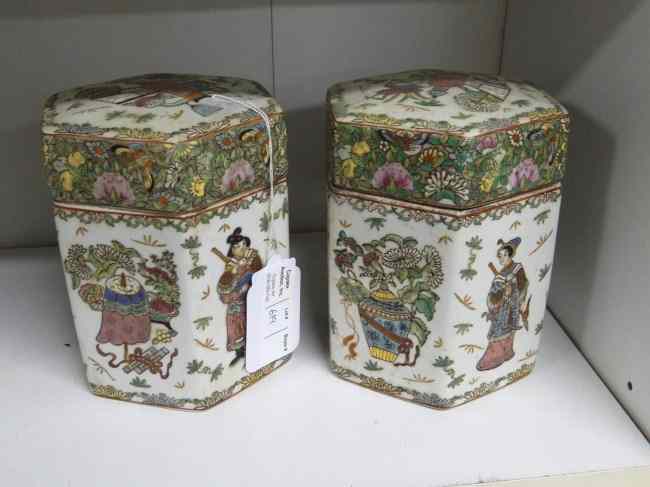 Appraisal: Pair Asian porcelain covered jars '' Ht