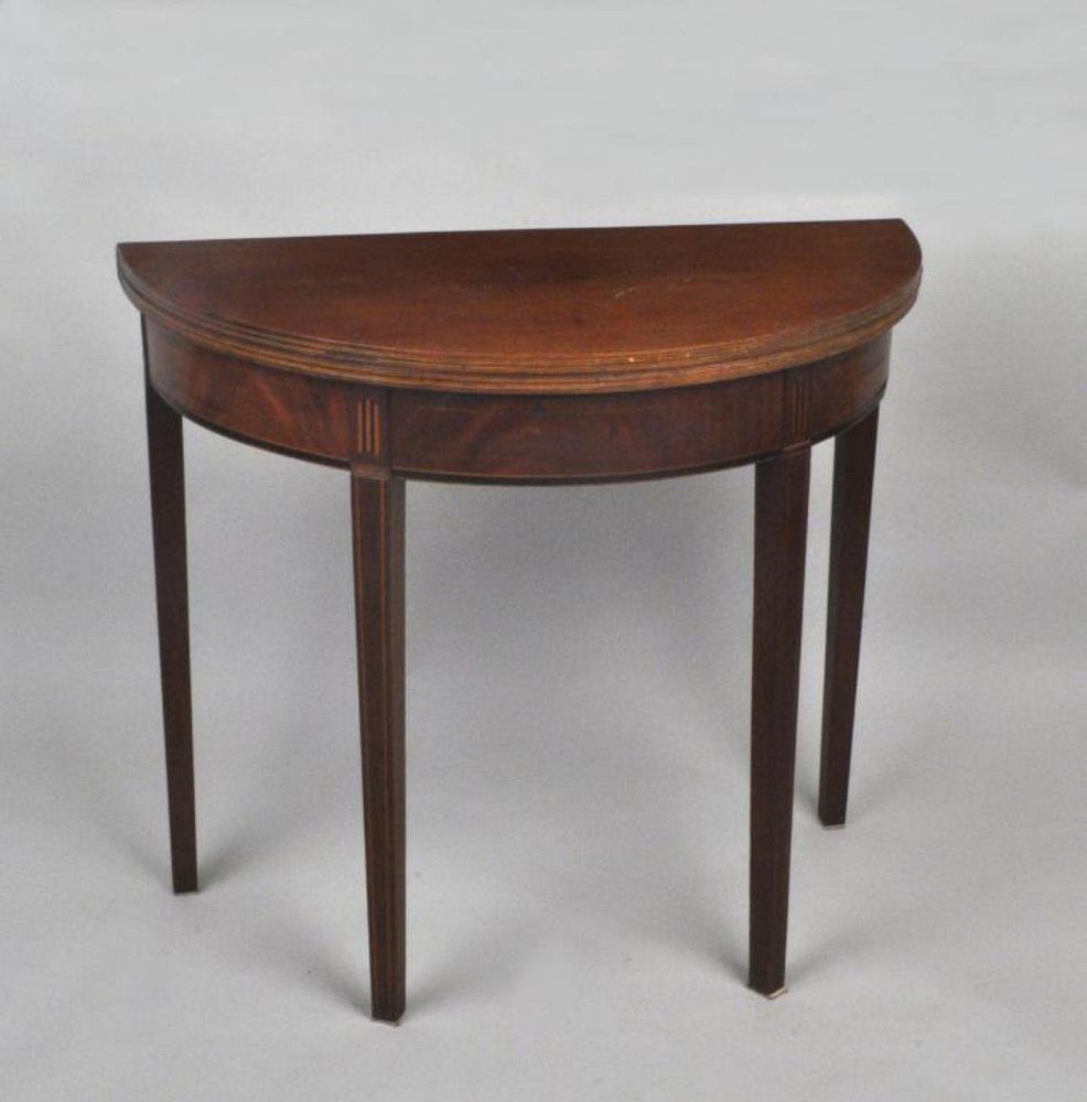 Appraisal: Federal Inlaid Mahogany Demilune Card Table with bookend and string