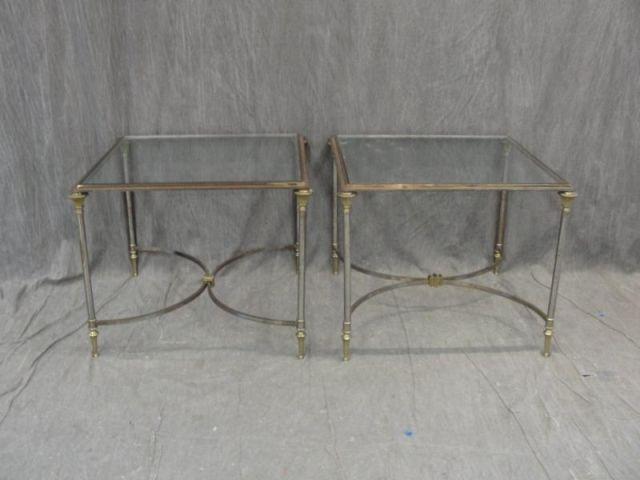 Appraisal: Pair of Metal and Glass End Tables From a Pelham