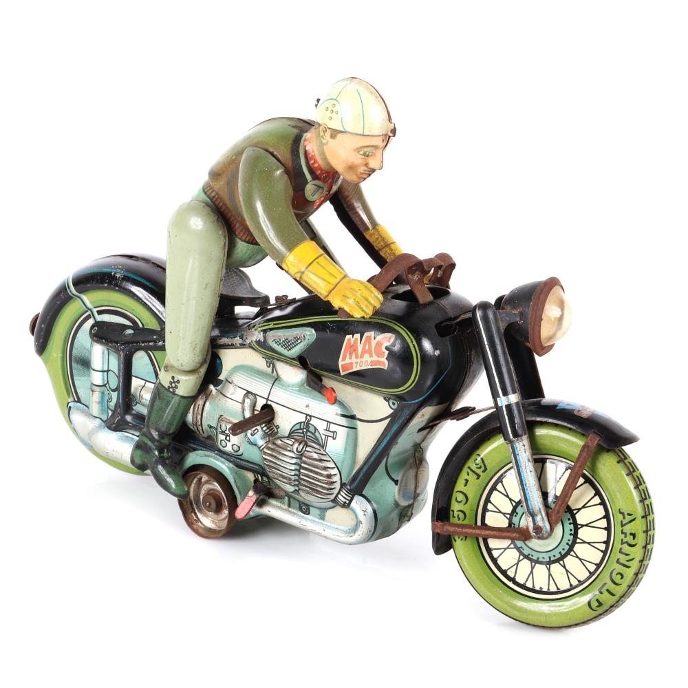 Appraisal: 'S ARNOLD MADE IN GERMANY TIN LITHO WIND UP MOTORCYCLE