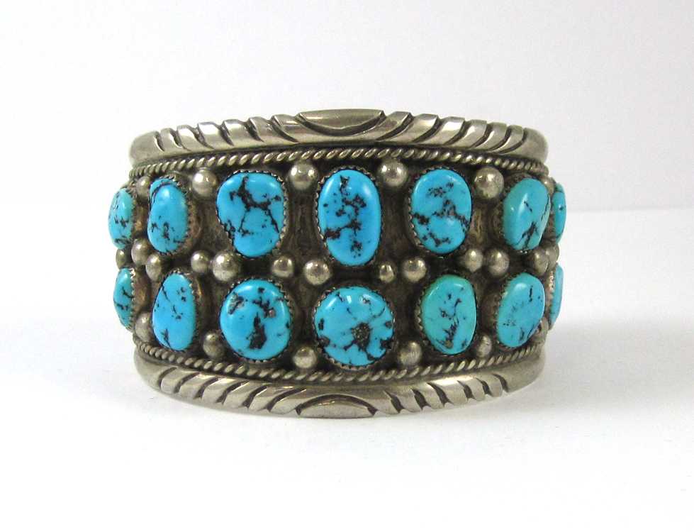 Appraisal: TOMMY MOORE HAND MADE SILVER AND TURQUOISE CUFF BRACELET having