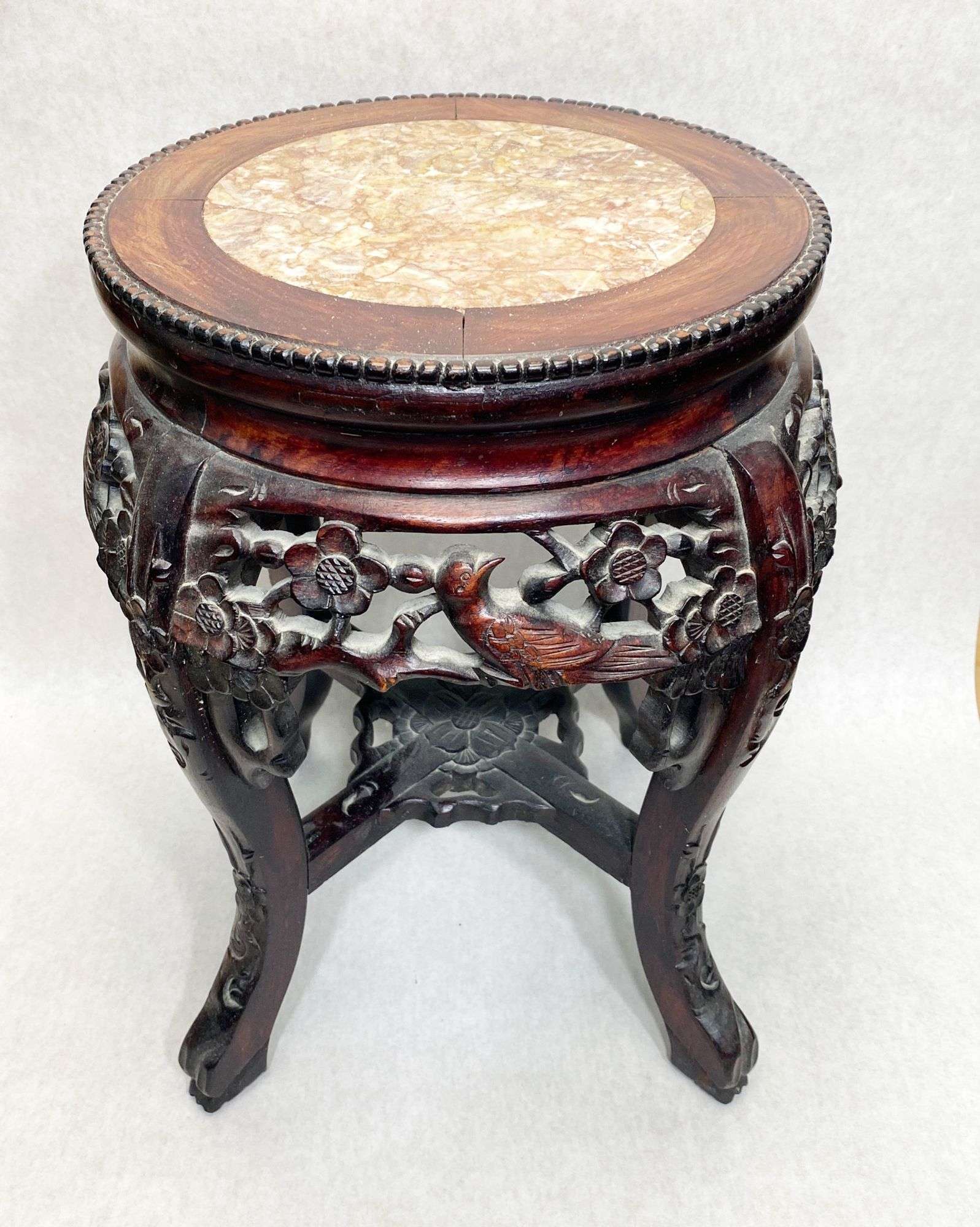 Appraisal: Carved Chinese Marble Top Side Table tall at widest Condition