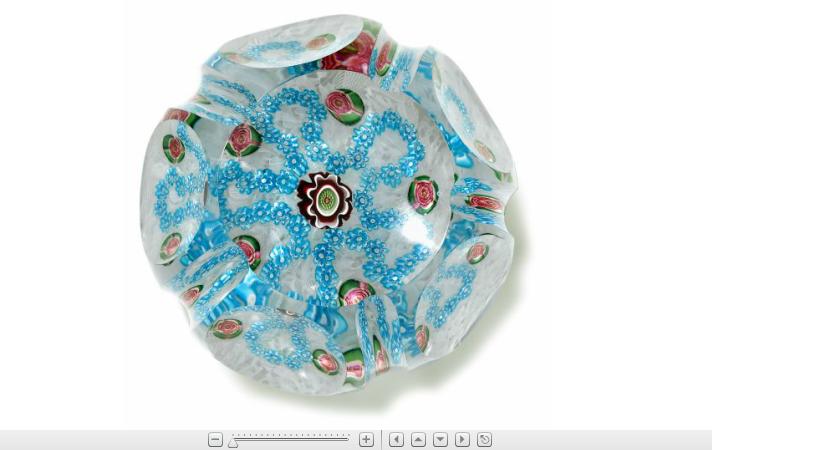 Appraisal: Antique Clichy millefiori garland facetted paperweight With a blue quartrefoil