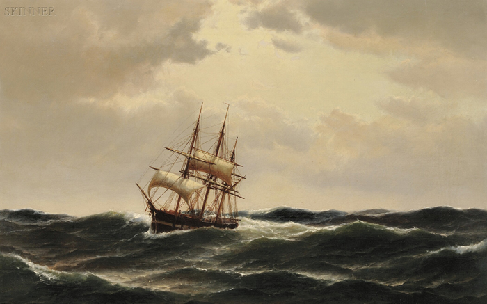 Appraisal: Carl Bille Danish - A Masted Ship in Stormy Waters