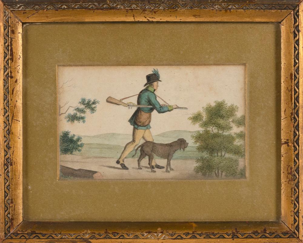 Appraisal: ENGLISH SCHOOL TH CENTURY A HUNTER AND HIS DOG WATERCOLOR